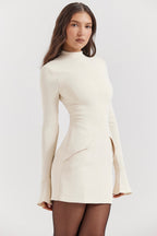 High Neck Mini Dress With Flared Cuffs