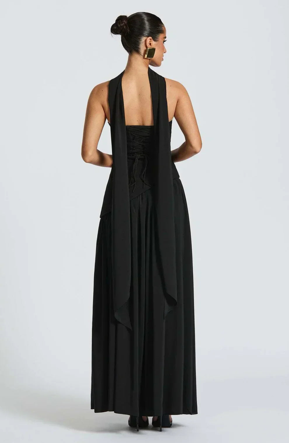 Women's Strapless Bodycon Maxi Dress with Draped Skirt and Split