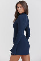 High Neck Mini Dress With Flared Cuffs