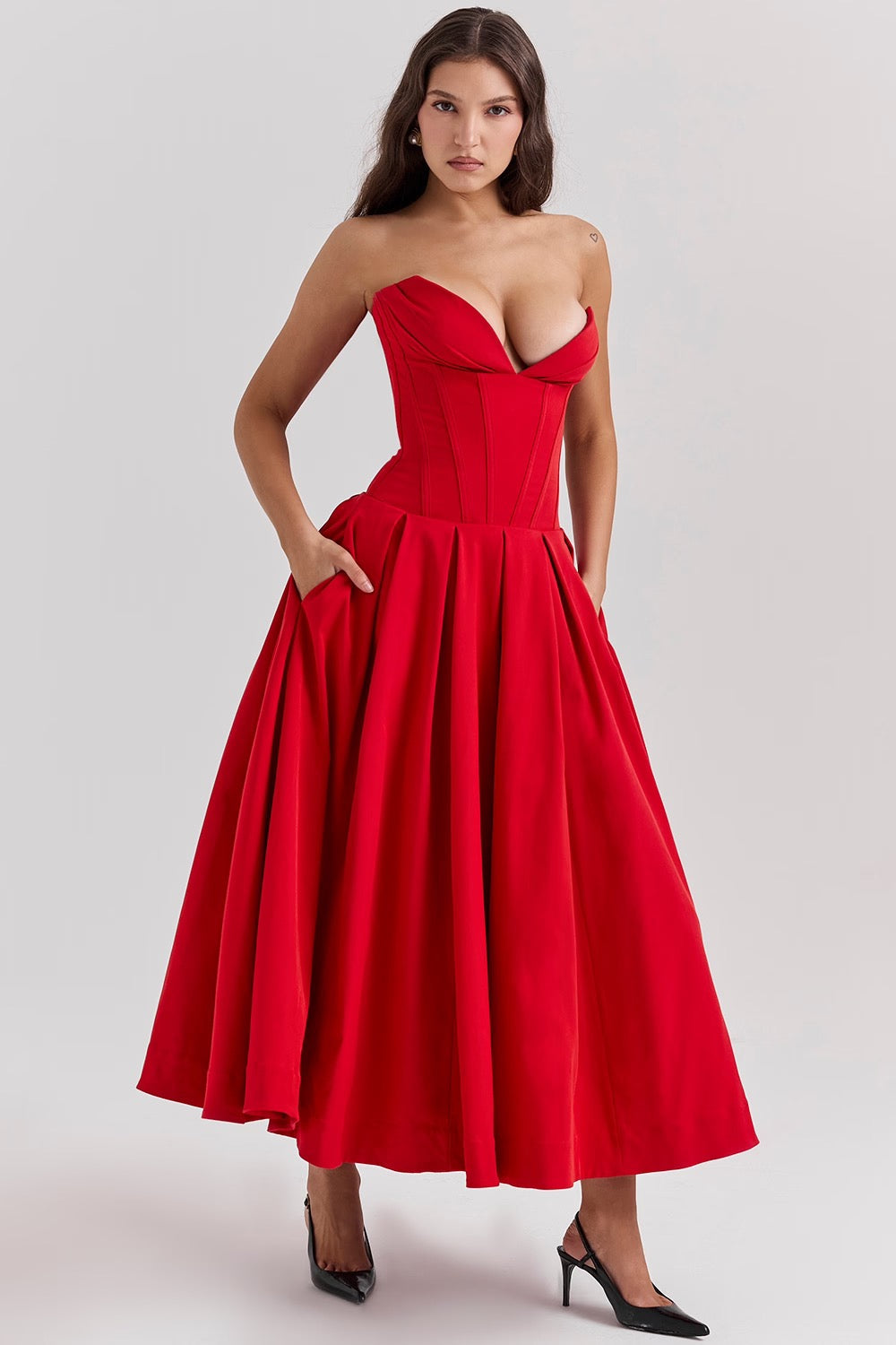 Sweetheart Neck Fit and Flare Dress