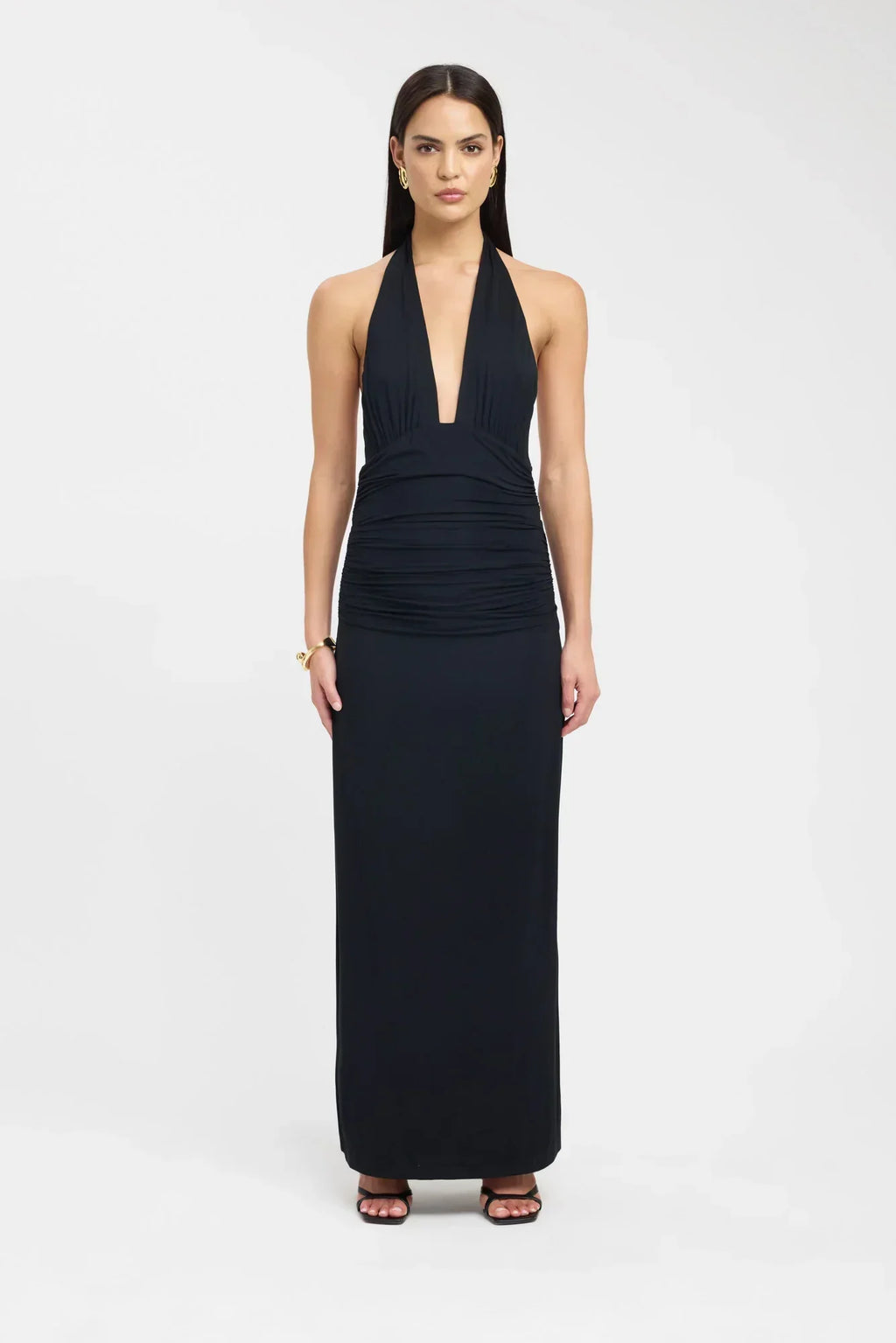 Women's Deep V Halter Maxi Dress Open Back Fitted Style
