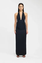 Women's Deep V Halter Maxi Dress Open Back Fitted Style