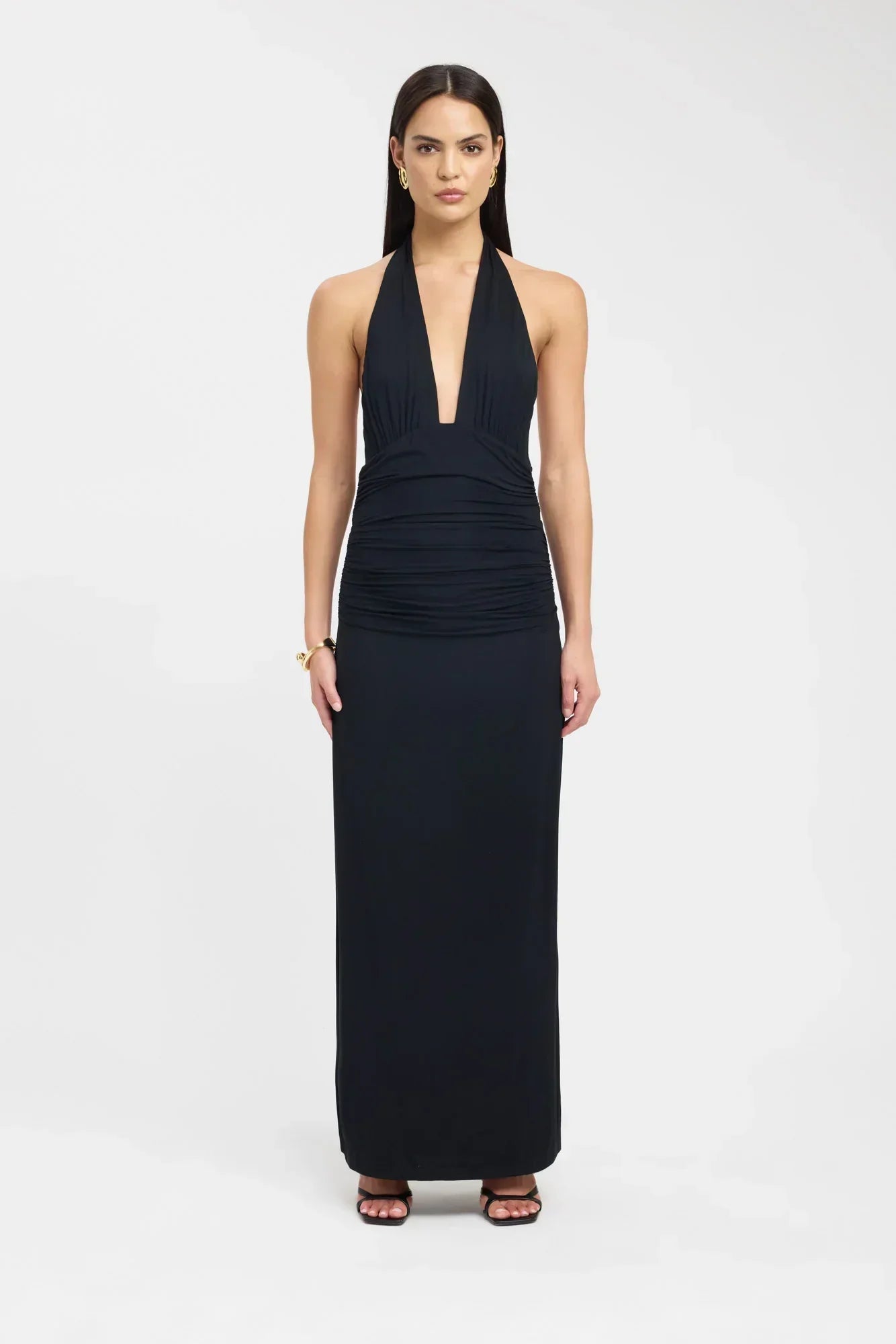 Women's Deep V Halter Maxi Dress Open Back Fitted Style
