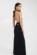 Women's Deep V Halter Maxi Dress Open Back Fitted Style