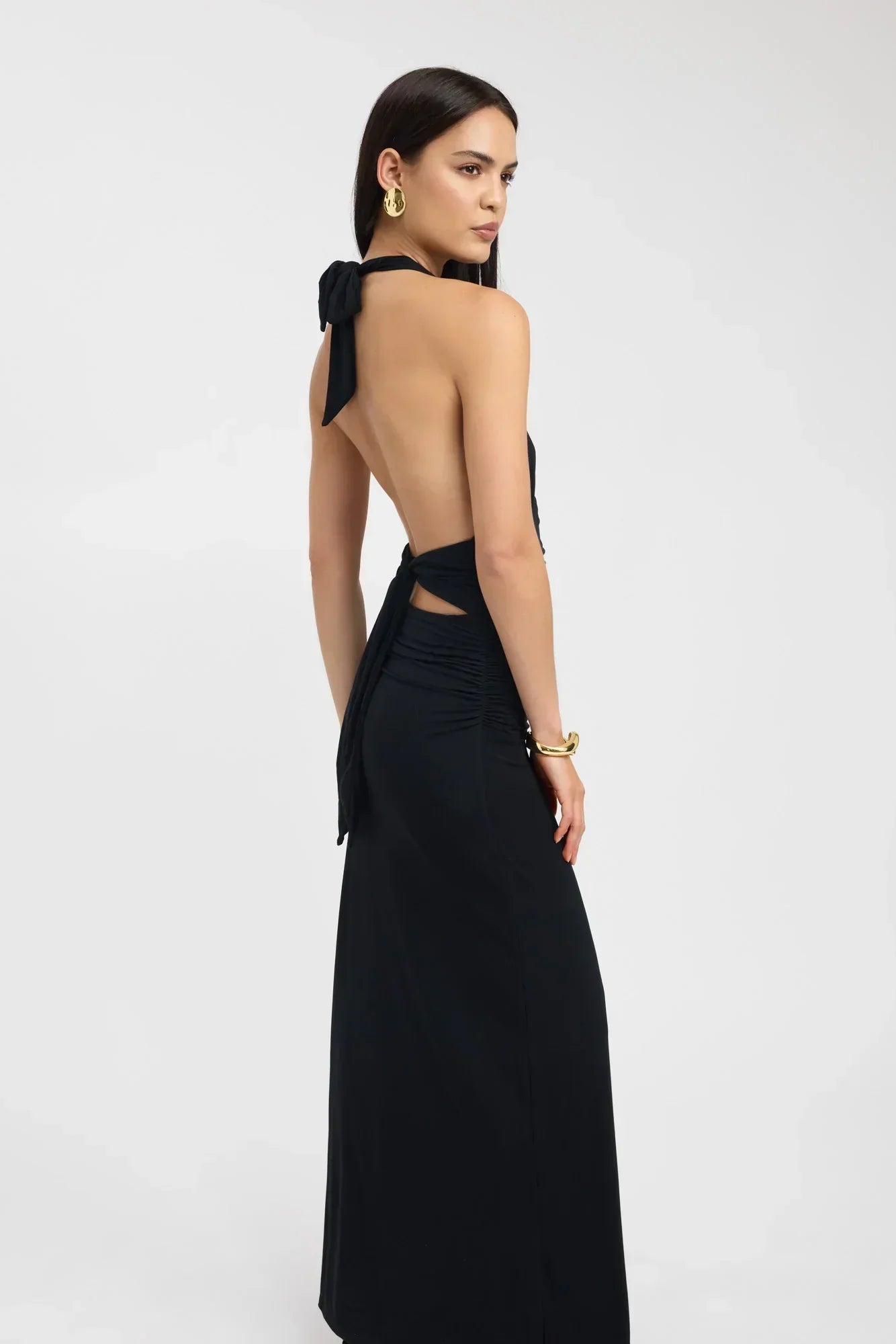 Women's Deep V Halter Maxi Dress Open Back Fitted Style