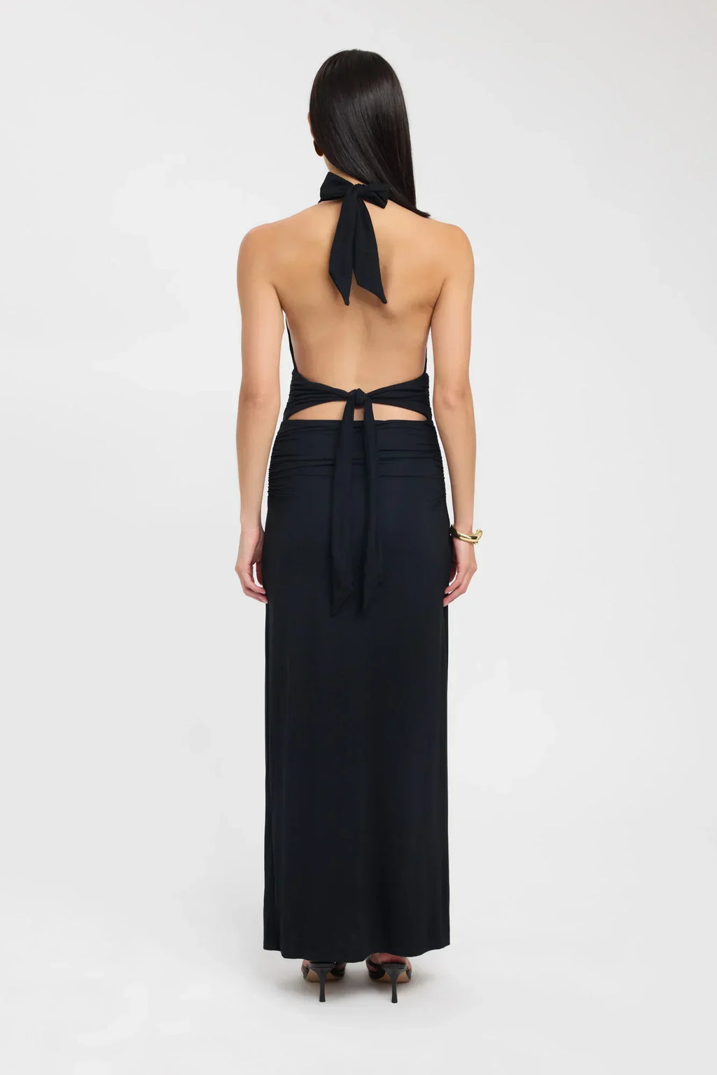 Women's Deep V Halter Maxi Dress Open Back Fitted Style