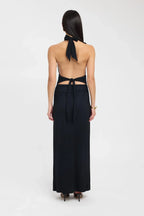 Women's Deep V Halter Maxi Dress Open Back Fitted Style
