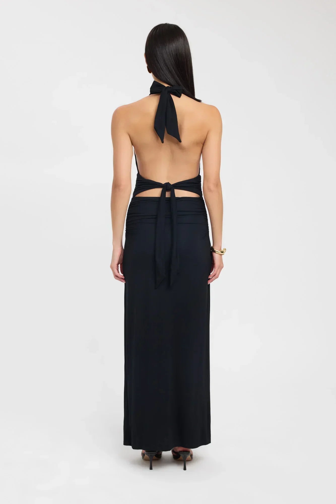 Women's Deep V Halter Maxi Dress Open Back Fitted Style