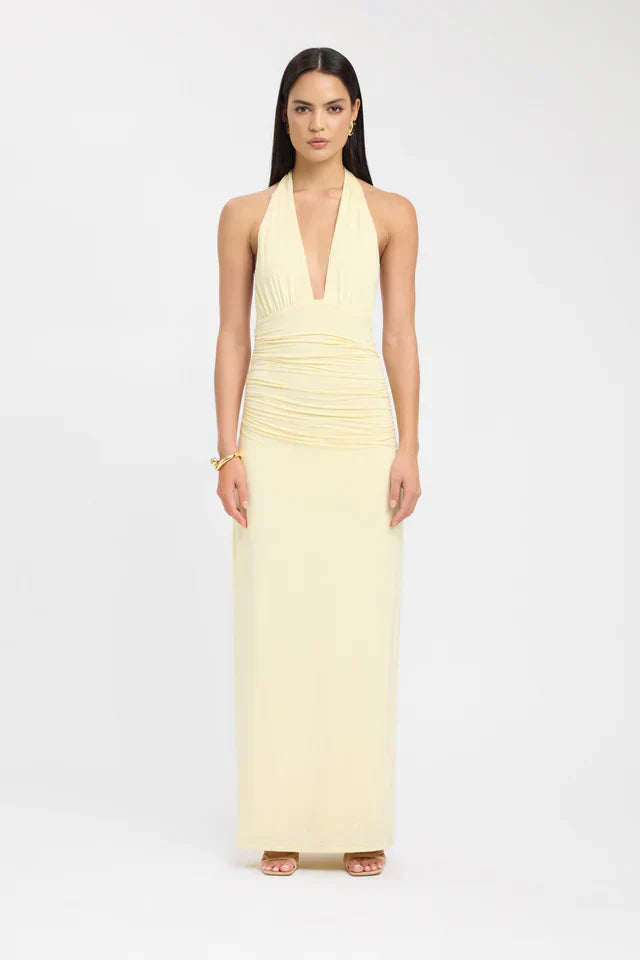 Women's Deep V Halter Maxi Dress Open Back Fitted Style