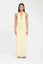 Women's Deep V Halter Maxi Dress Open Back Fitted Style