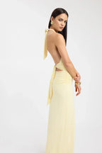 Women's Deep V Halter Maxi Dress Open Back Fitted Style