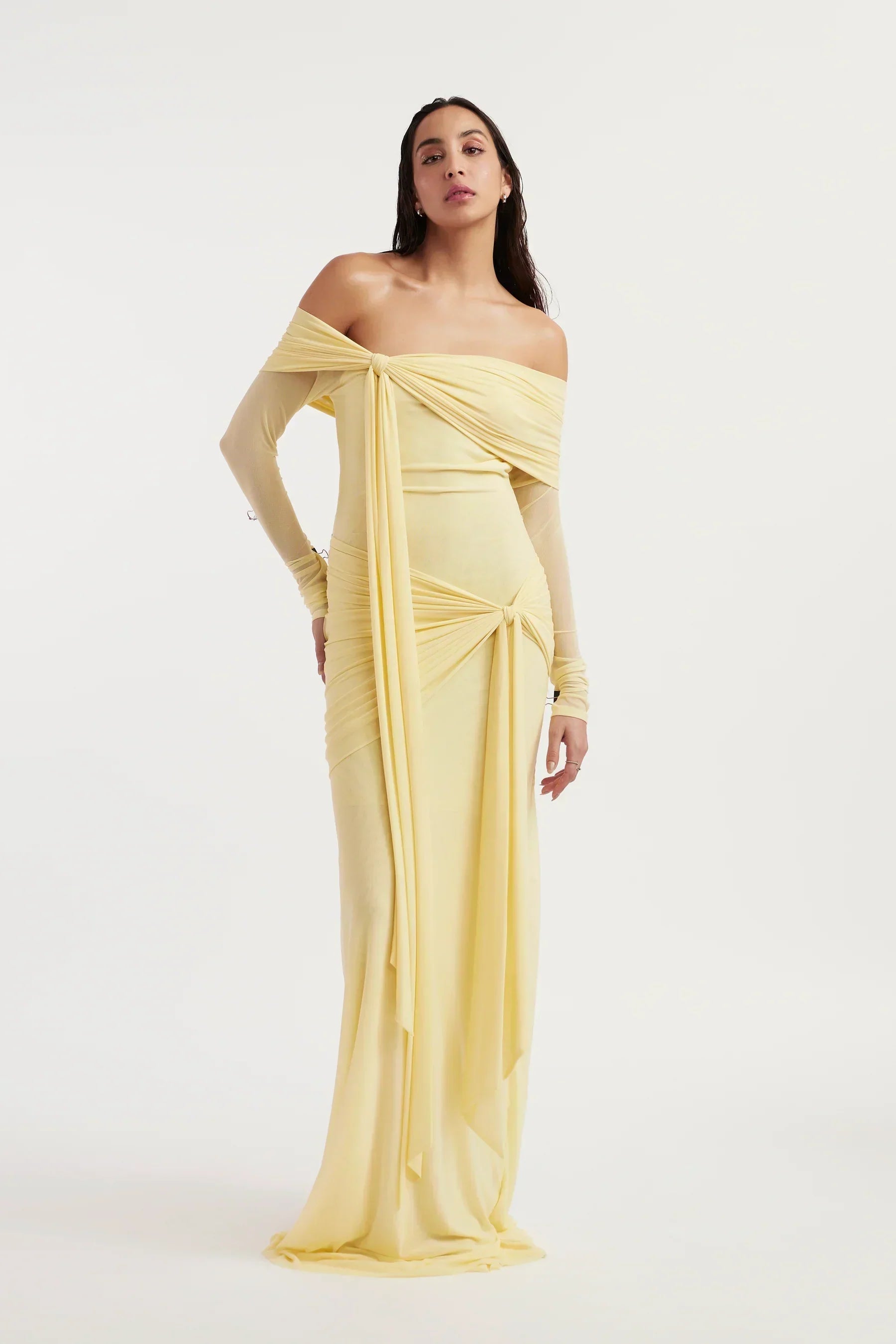Women's Long Sleeve Off Shoulder Maxi Dress Fitted Silhouette