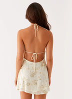 Floral Embellished Halter Mini Dress