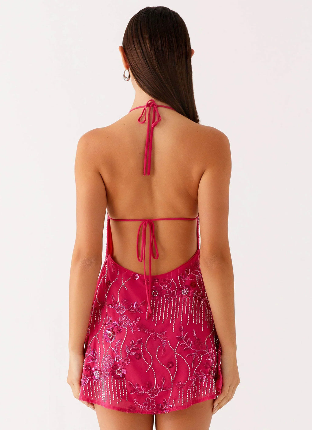 Floral Embellished Halter Mini Dress