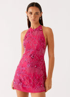 Floral Embellished Halter Mini Dress