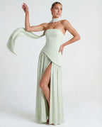 Women's Maxi Dress with Strapless Neckline and High Side Split