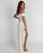 Women's Bodycon Off Shoulder Maxi Dress with Draped Front