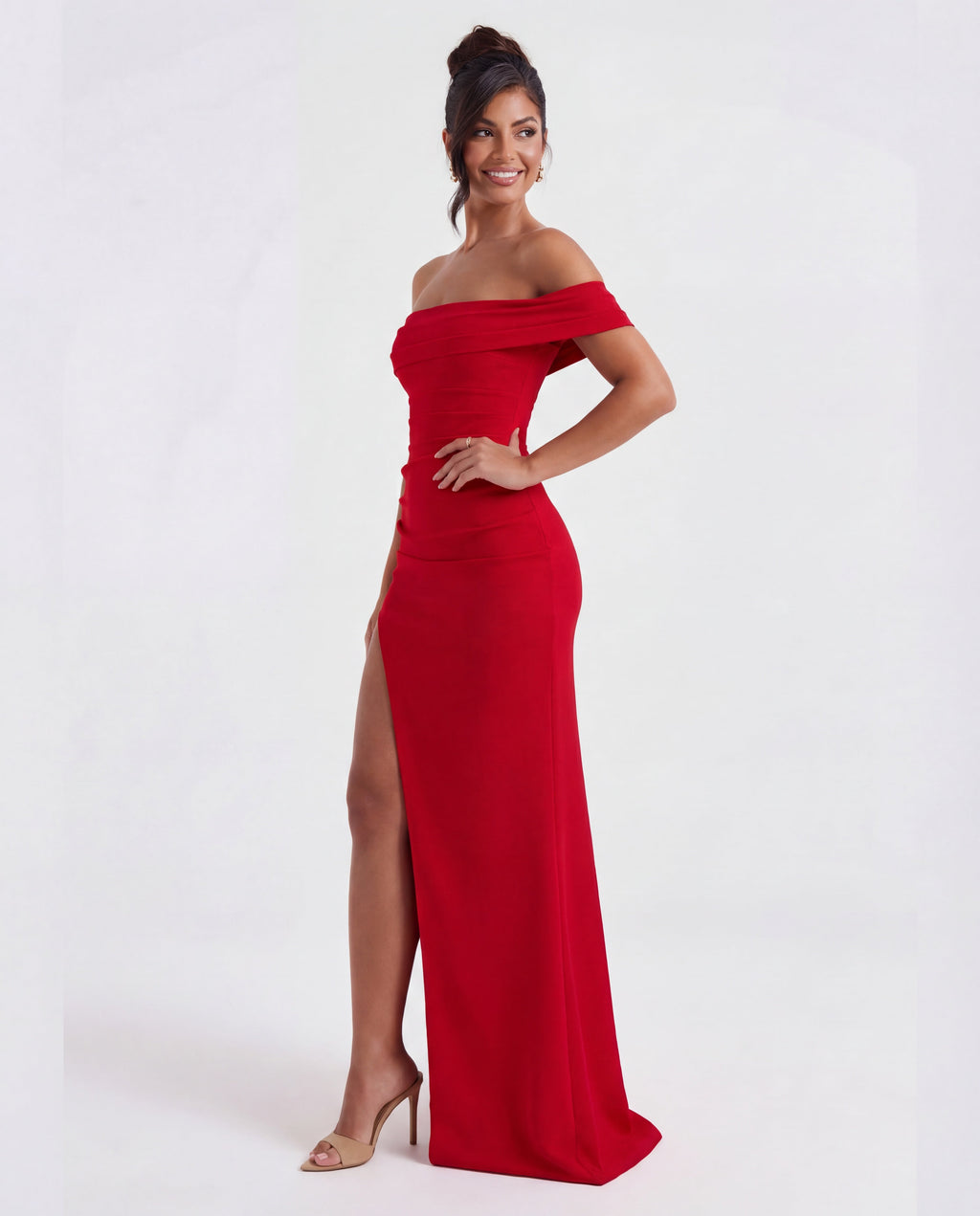 Women's Bodycon Off Shoulder Maxi Dress with Draped Front