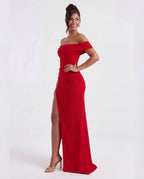 Women's Bodycon Off Shoulder Maxi Dress with Draped Front