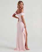 Women's Bodycon Off Shoulder Maxi Dress with Draped Front
