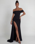Women's Bodycon Off Shoulder Maxi Dress with Draped Front