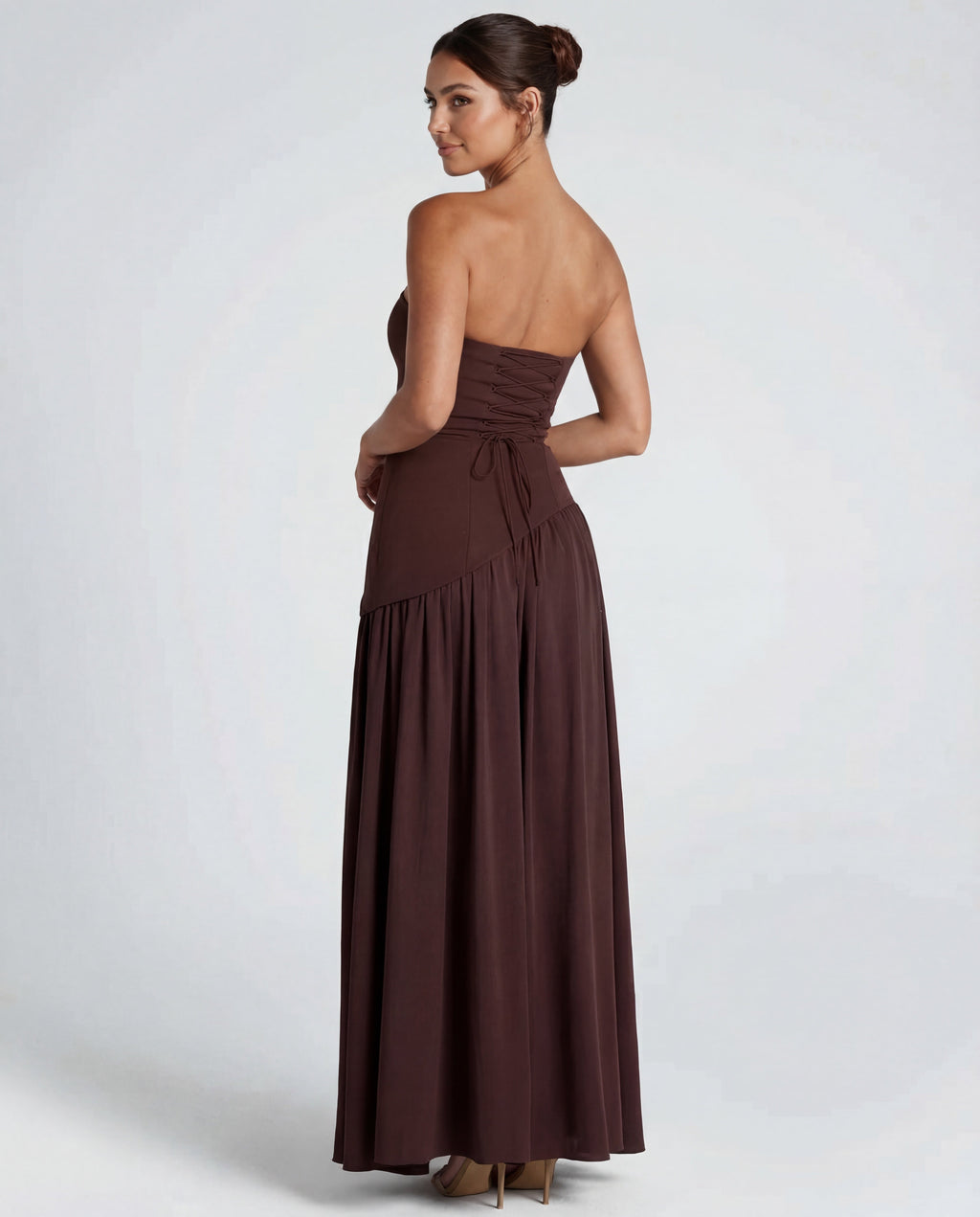 Women's Maxi Dress with Strapless Neckline and High Side Split