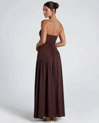 Women's Maxi Dress with Strapless Neckline and High Side Split