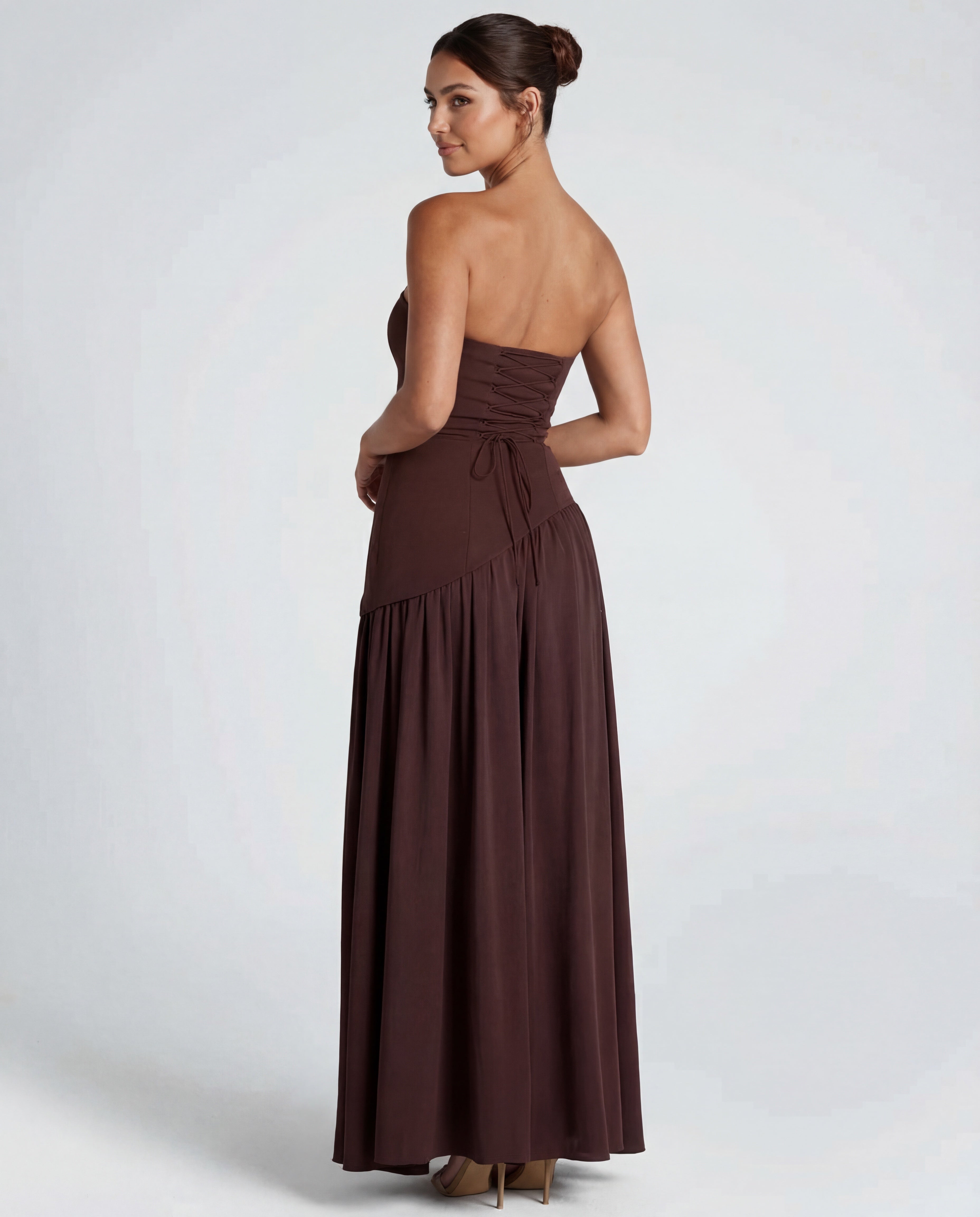 Women's Maxi Dress with Strapless Neckline and High Side Split