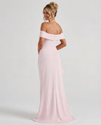 Women's Bodycon Off Shoulder Maxi Dress with Draped Front