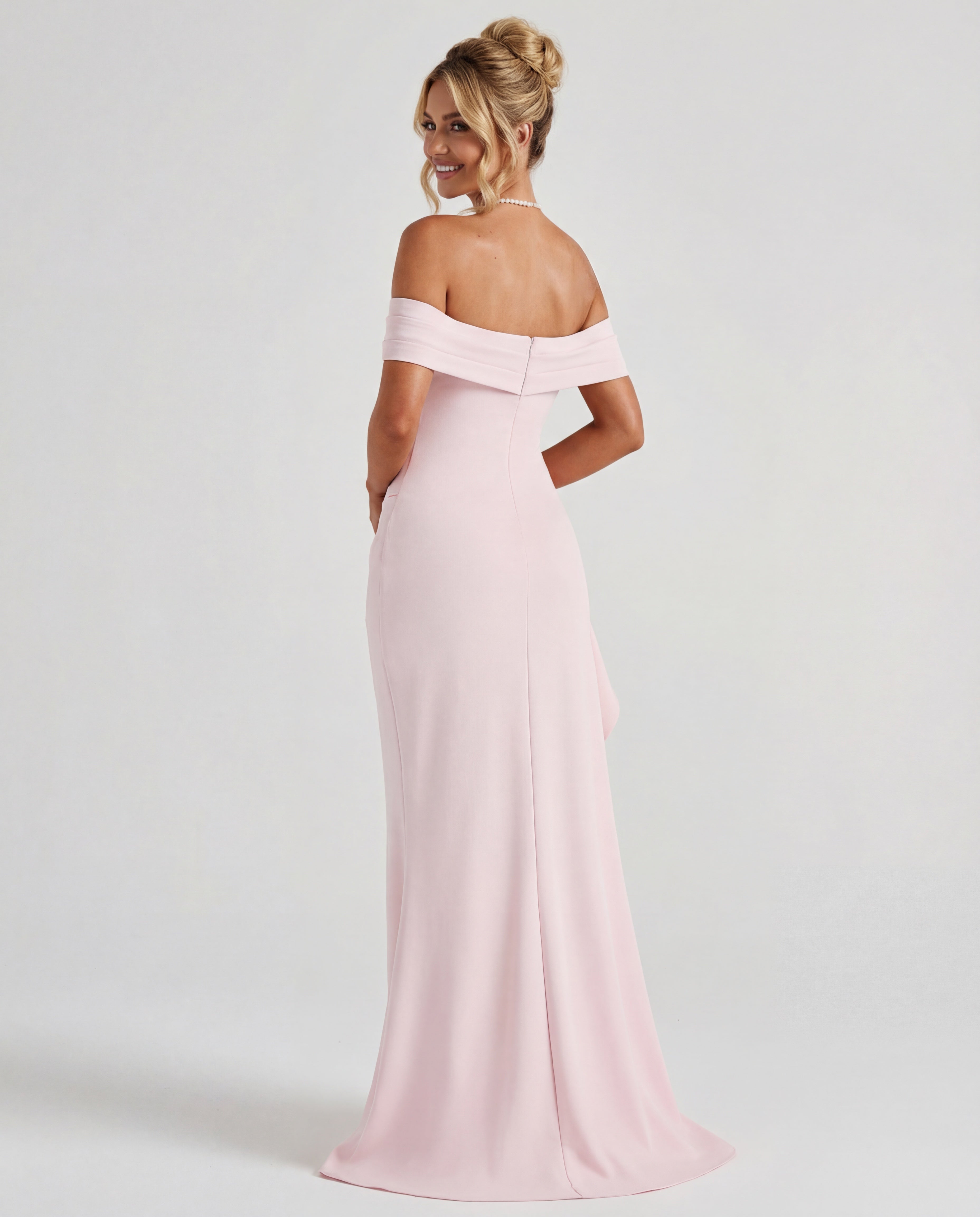 Women's Bodycon Off Shoulder Maxi Dress with Draped Front