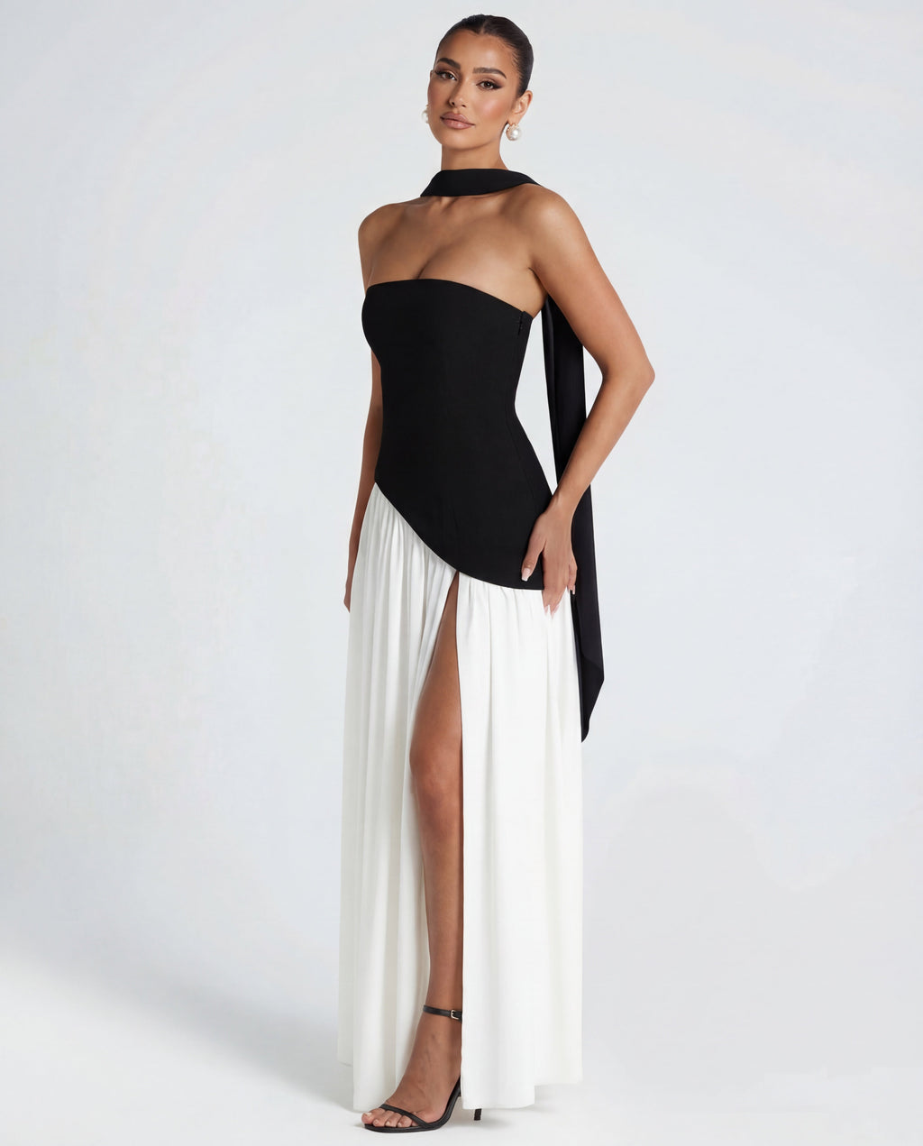 Women's Maxi Dress with Strapless Neckline and High Side Split