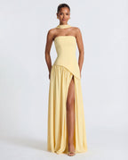 Women's Maxi Dress with Strapless Neckline and High Side Split