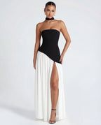 Women's Maxi Dress with Strapless Neckline and High Side Split