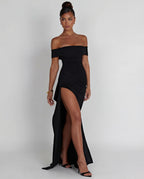 Women's Bodycon Off Shoulder Maxi Dress with Draped Front