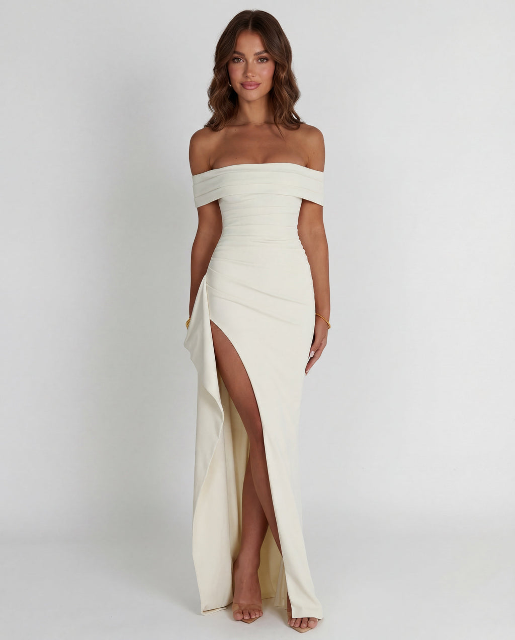 Women's Bodycon Off Shoulder Maxi Dress with Draped Front