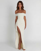 Women's Bodycon Off Shoulder Maxi Dress with Draped Front