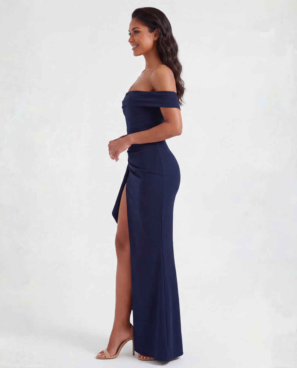 Women's Bodycon Off Shoulder Maxi Dress with Draped Front