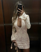 Fitted High Neck Lace Mini Dress