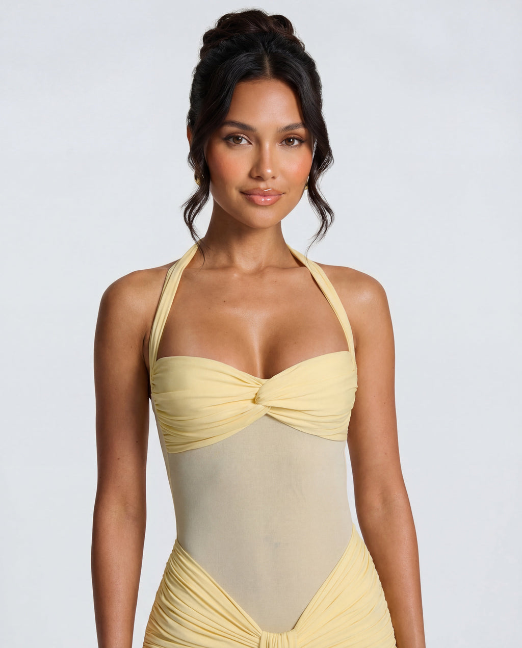 Women's Bodycon Halter Neck Maxi Dress with Sheer Panel Detail