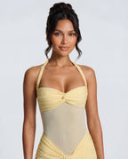 Women's Bodycon Halter Neck Maxi Dress with Sheer Panel Detail