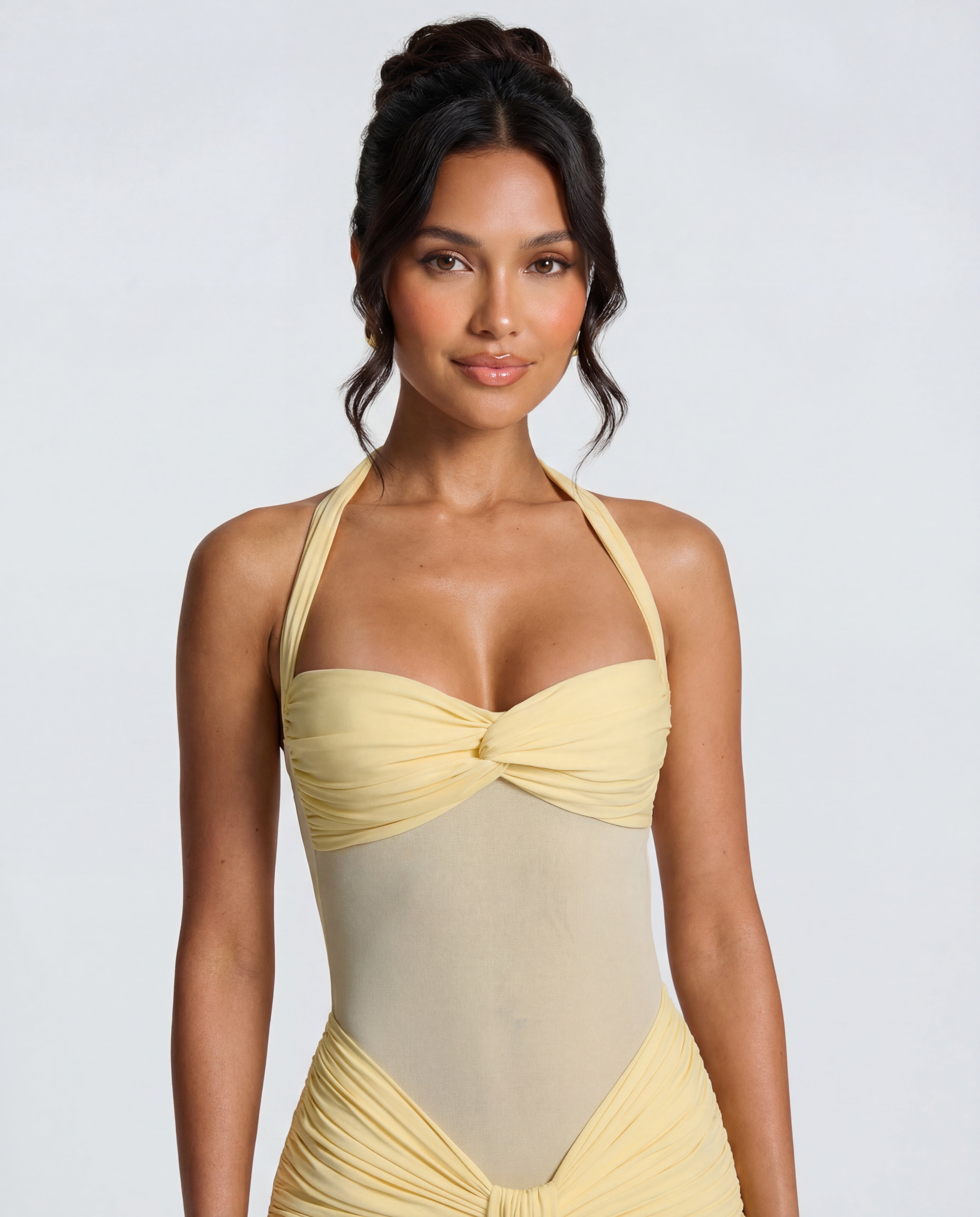 Women's Bodycon Halter Neck Maxi Dress with Sheer Panel Detail