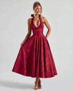 Women's Tie Neck A Line Midi Dress