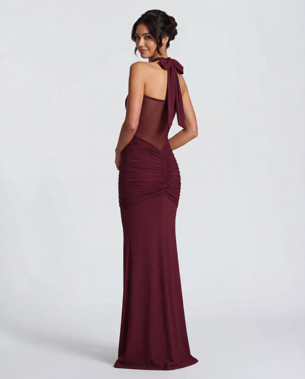 Women's Bodycon Halter Neck Maxi Dress with Sheer Panel Detail