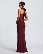 Women's Bodycon Halter Neck Maxi Dress with Sheer Panel Detail