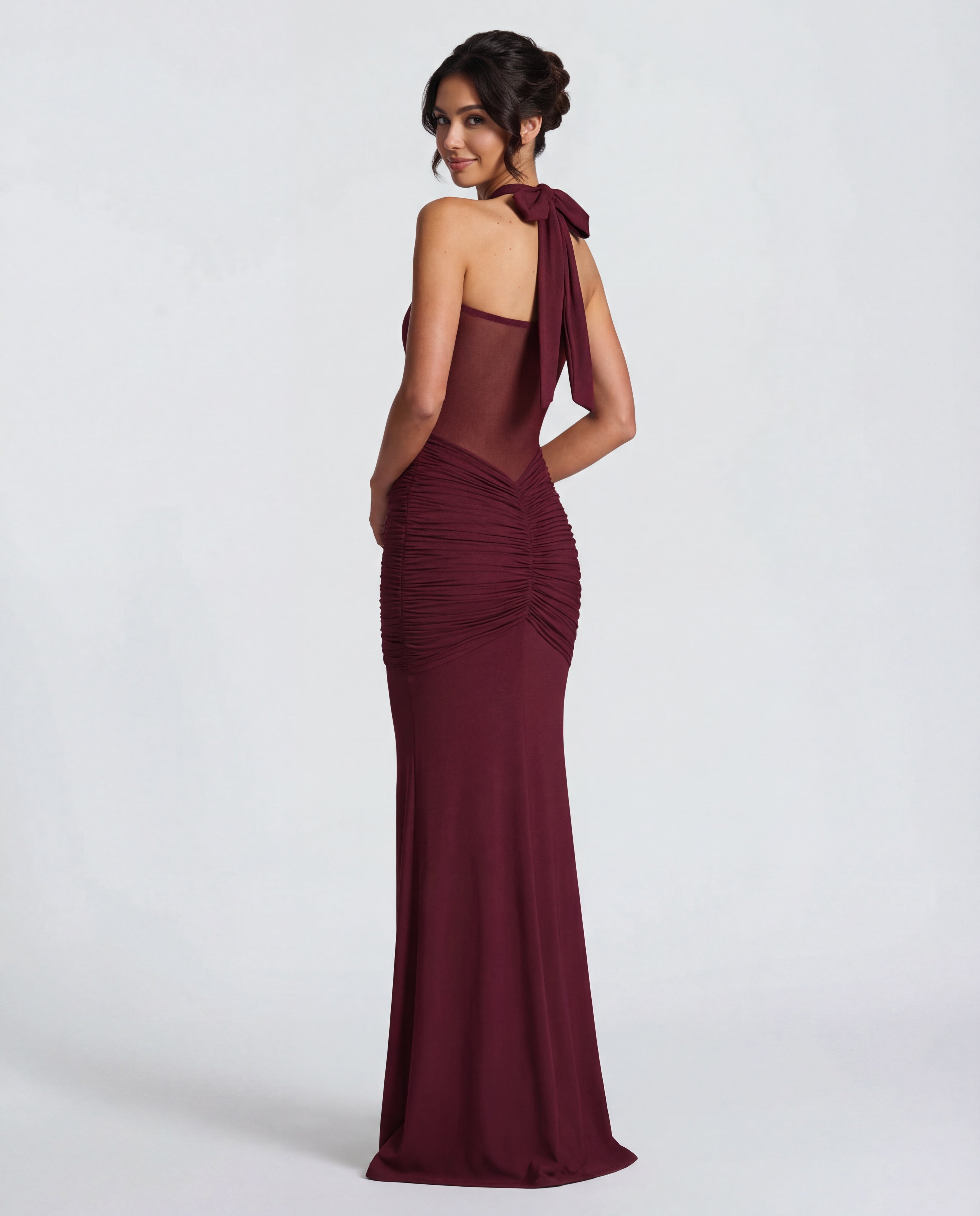 Women's Bodycon Halter Neck Maxi Dress with Sheer Panel Detail