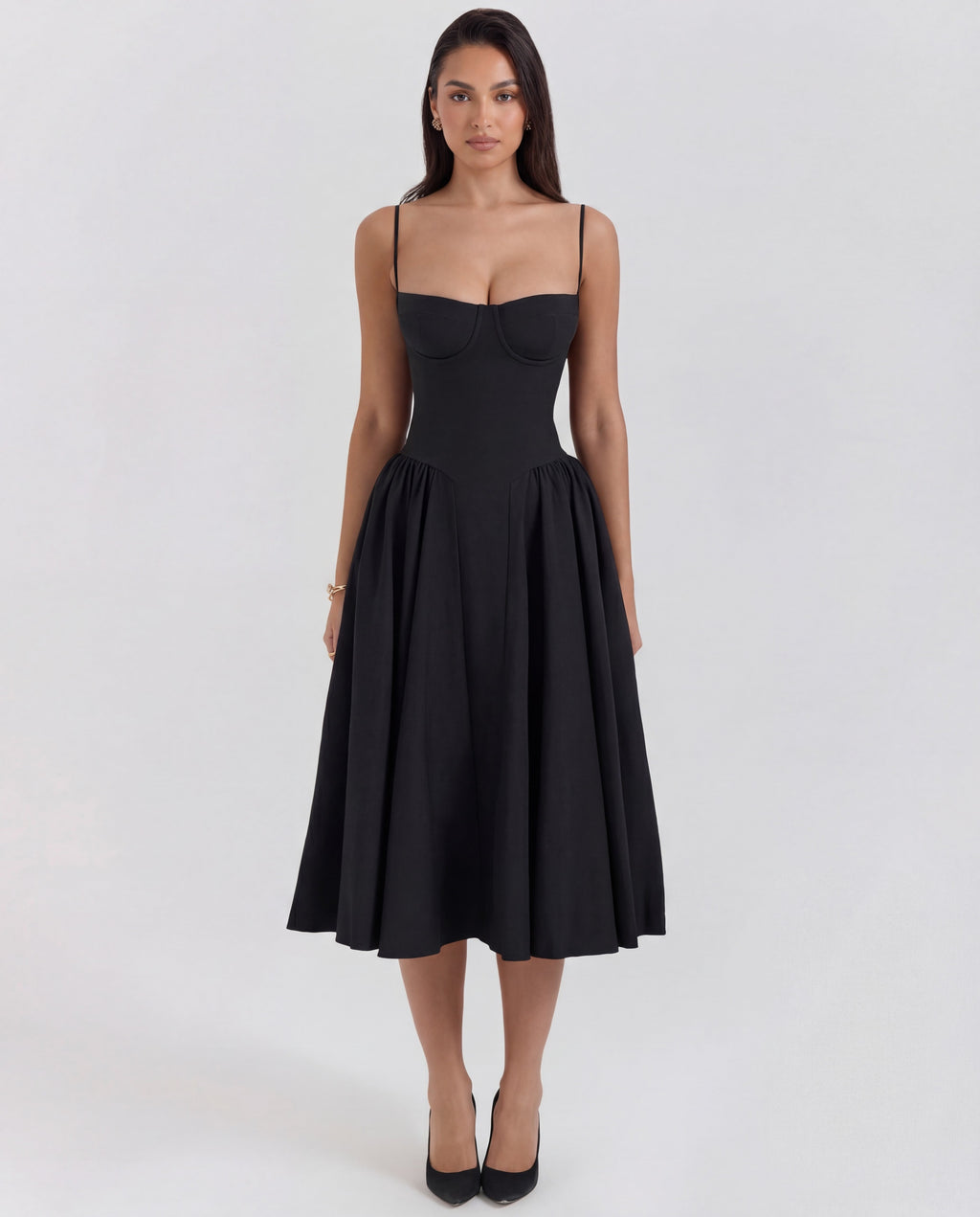 Full Skirt Cami Midi Dress With Straps