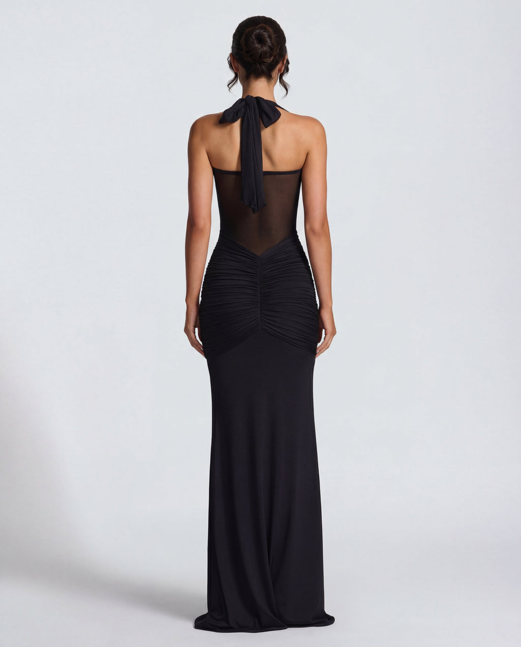 Women's Bodycon Halter Neck Maxi Dress with Sheer Panel Detail