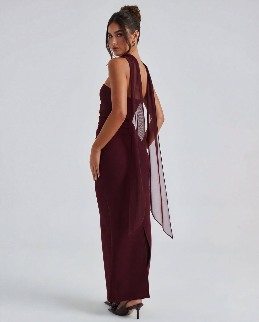 Women's Strapless Bodycon Maxi Dress with Matching Sheer Scarf Detail
