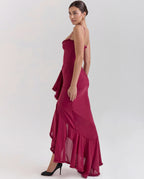 Women's Bodycon Maxi Dress Spaghetti Straps Ruffle Front Style