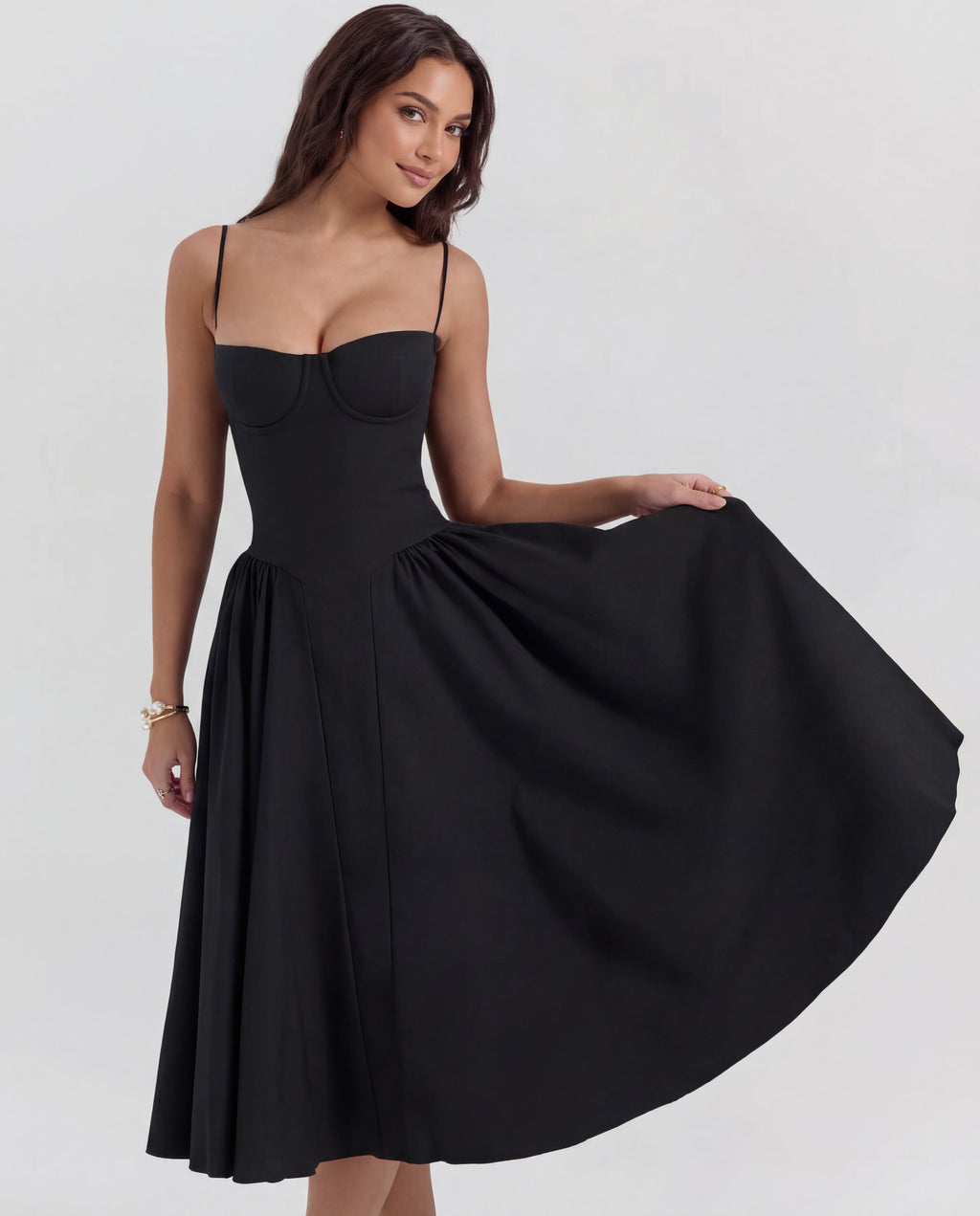 Full Skirt Cami Midi Dress With Straps